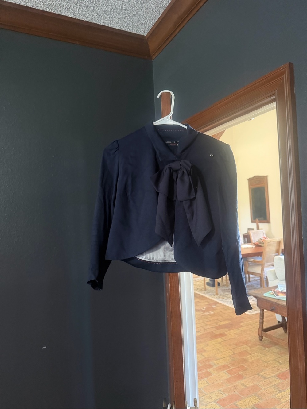 Alice + Olivia Navy Bow-Tie Cropped Blazer